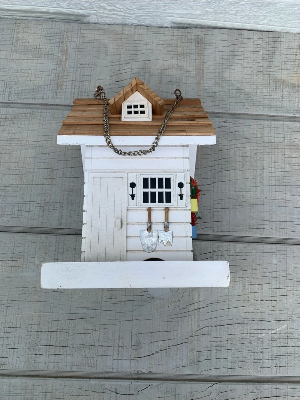 Home Bazaar Handcrafted Feeder Bird House-White Country Cottage Workshop/Garden
